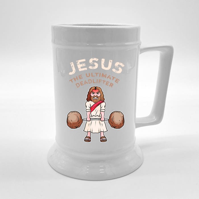 Jesus The Ultimate Deadlifter Funny Jesus Deadlift Gift Front & Back Beer Stein