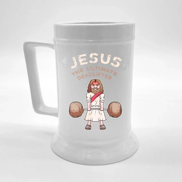 Jesus The Ultimate Deadlifter Funny Jesus Deadlift Gift Front & Back Beer Stein