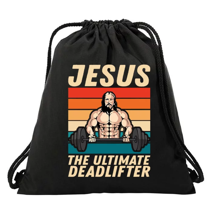 Jesus The Ultimate Deadlifter Funny Vintage Gym Christian Drawstring Bag