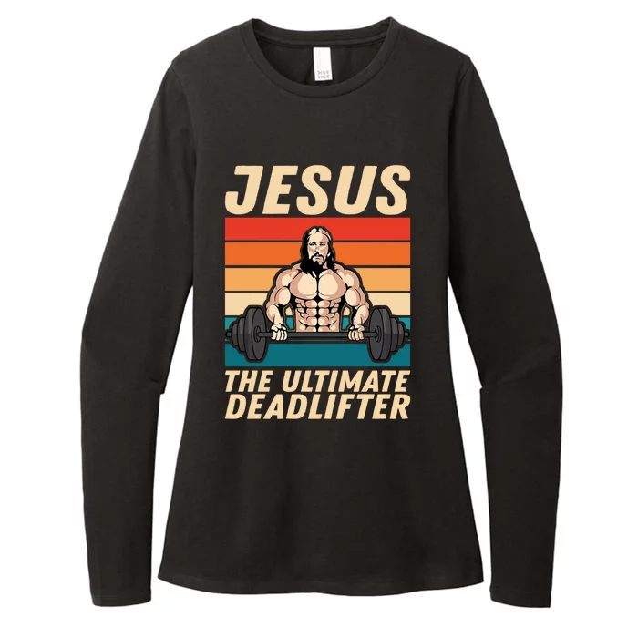 Jesus The Ultimate Deadlifter Funny Vintage Gym Christian Gift Womens CVC Long Sleeve Shirt