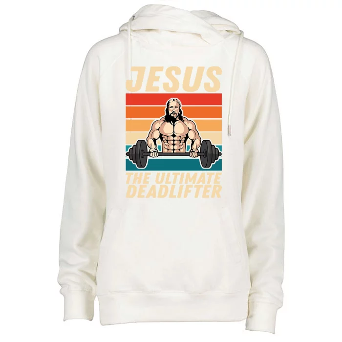 Jesus The Ultimate Deadlifter Funny Vintage Gym Christian Gift Womens Funnel Neck Pullover Hood