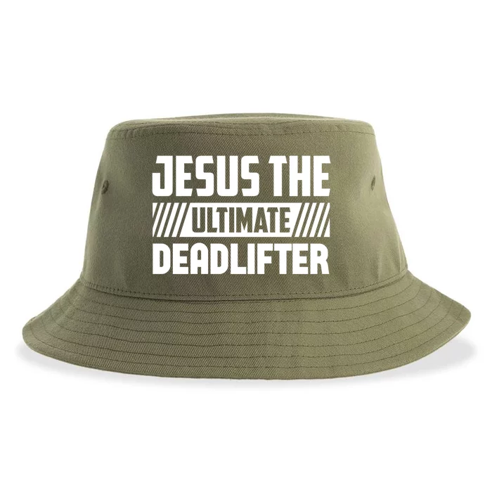 Jesus The Ultimate Deadlifter Is Funny Jesus Lifting Gym Cool Gift Sustainable Bucket Hat