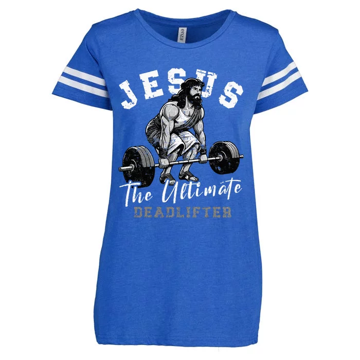 Jesus The Ultimate Deadlifter Funny Christian Workout Gym Enza Ladies Jersey Football T-Shirt