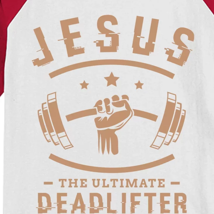 Jesus The Ultimate Deadlifter Funny Gift Fitness Fan Cool Gift Kids Colorblock Raglan Jersey