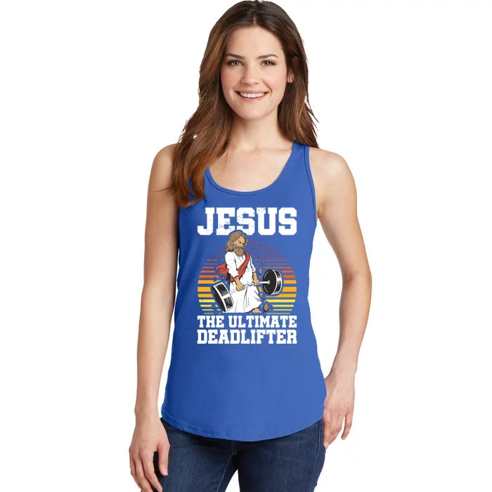 Jesus The Ultimate Deadlifter Gym Christian Faith Jesus Funny Gift Ladies Essential Tank