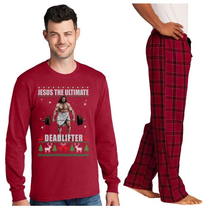 Jesus The Ultimate Deadlifter Ugly Christmas Cool Gift Long Sleeve Pajama Set