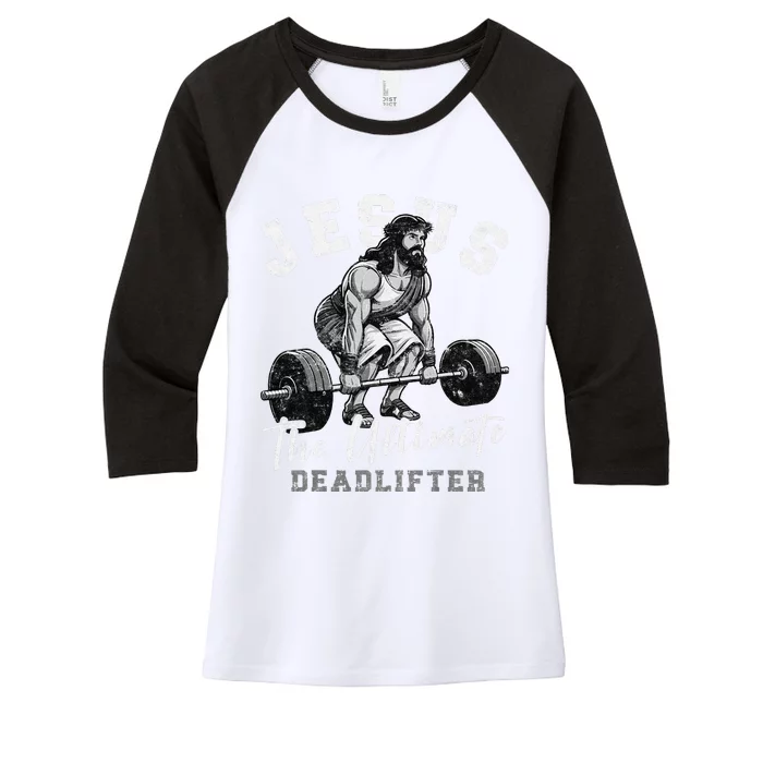 Jesus The Ultimate Deadlifter Funny Christian Workout Gym Women's Tri-Blend 3/4-Sleeve Raglan Shirt