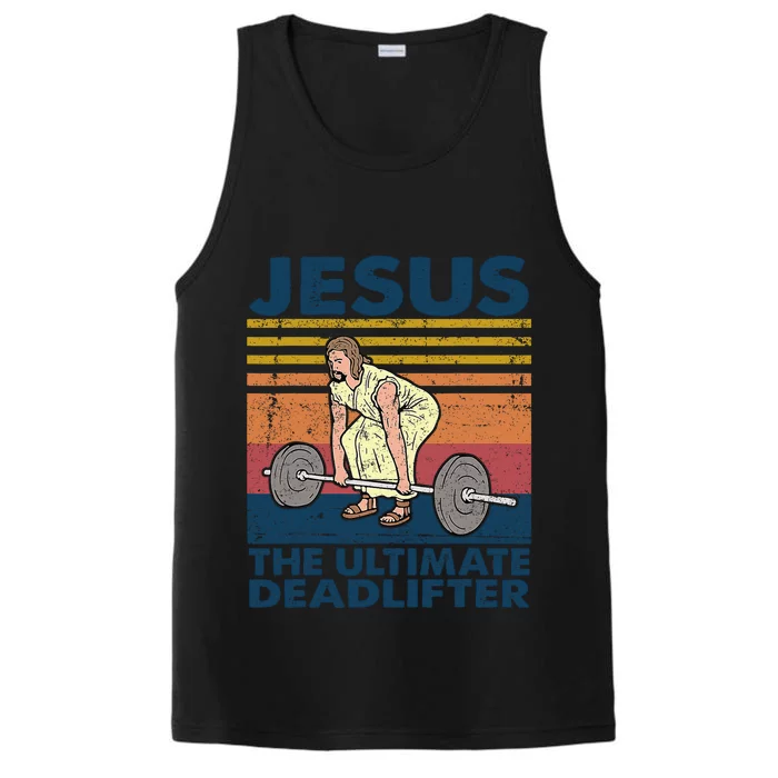 Jesus The Ultimate Deadlifter Funny Vintage Gym Christian Performance Tank