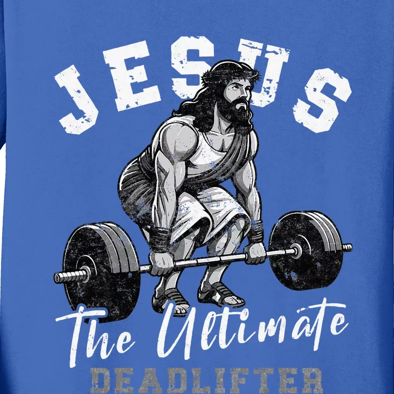 Jesus The Ultimate Deadlifter Funny Christian Workout Gym Kids Long Sleeve Shirt