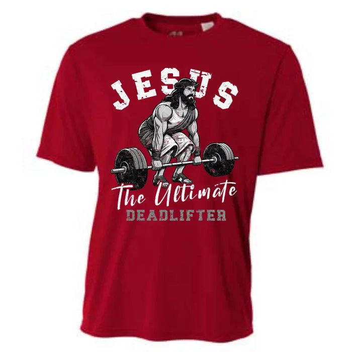 Jesus The Ultimate Deadlifter Funny Christian Workout Gym Cooling Performance Crew T-Shirt