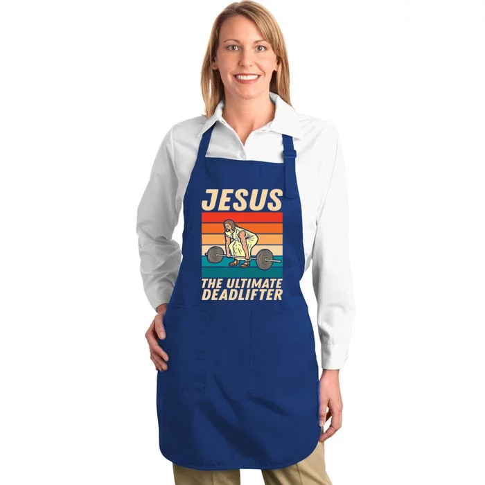 Jesus The Ultimate Deadlifter Funny Vintage Gym Christian Gift Full-Length Apron With Pocket