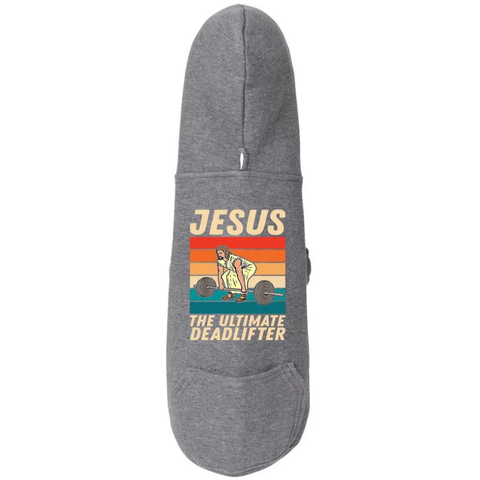 Jesus The Ultimate Deadlifter Funny Vintage Gym Christian Gift Doggie 3-End Fleece Hoodie