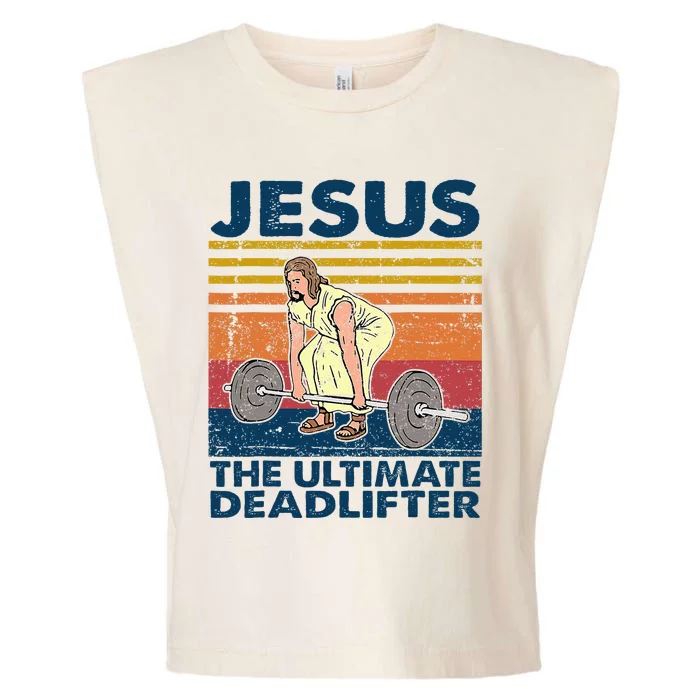 Jesus The Ultimate Deadlifter Funny Christian Gym Garment-Dyed Women's Muscle Tee