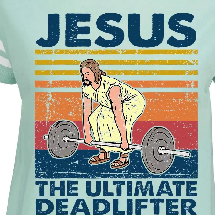 Jesus The Ultimate Deadlifter Funny Christian Gym Enza Ladies Jersey Football T-Shirt