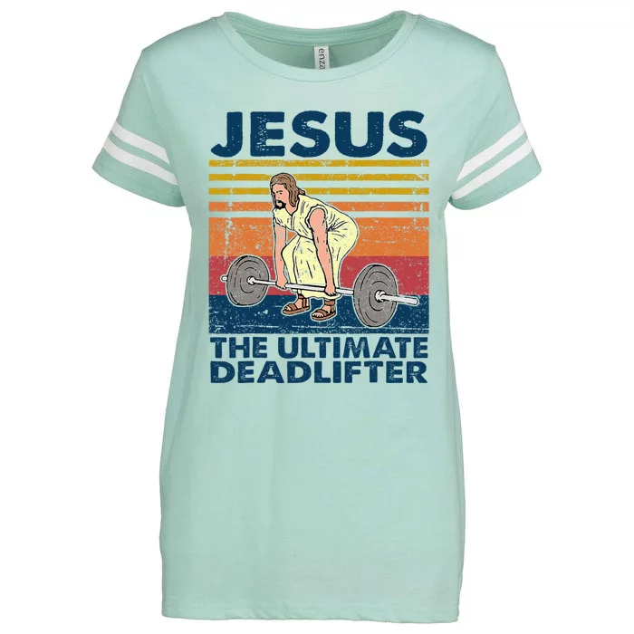 Jesus The Ultimate Deadlifter Funny Christian Gym Enza Ladies Jersey Football T-Shirt