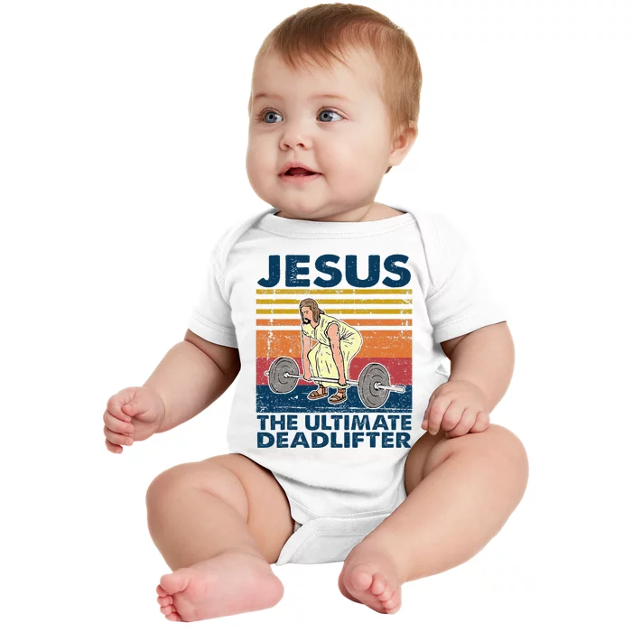 Jesus The Ultimate Deadlifter Funny Christian Gym Baby Bodysuit