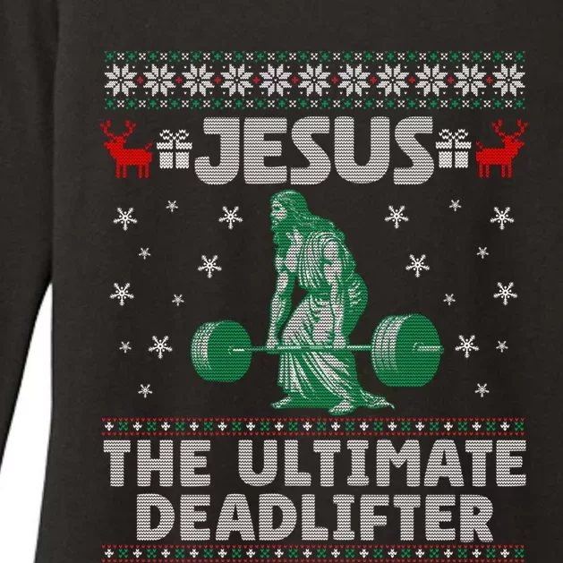 Jesus The Ultimate Deadlifter Christmas Ugly Sweater Cool Gift Womens CVC Long Sleeve Shirt