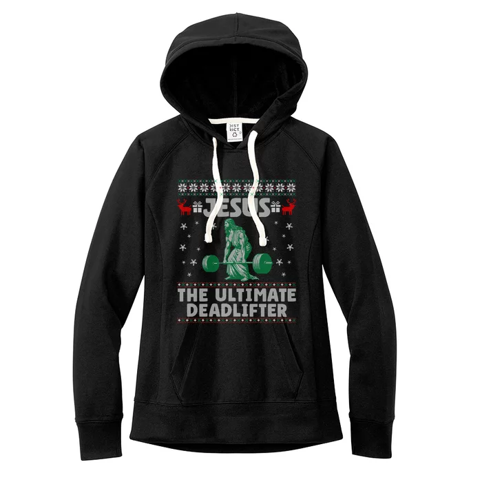 Jesus The Ultimate Deadlifter Christmas Ugly Sweater Cool Gift Women's Fleece Hoodie