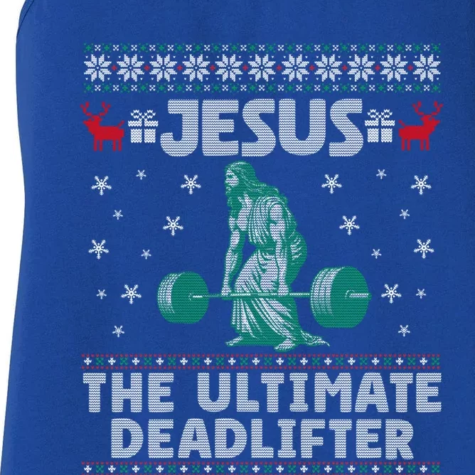 Jesus The Ultimate Deadlifter Christmas Ugly Sweater Cool Gift Women's Racerback Tank