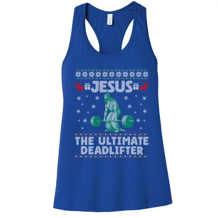 Jesus The Ultimate Deadlifter Christmas Ugly Sweater Cool Gift Women's Racerback Tank