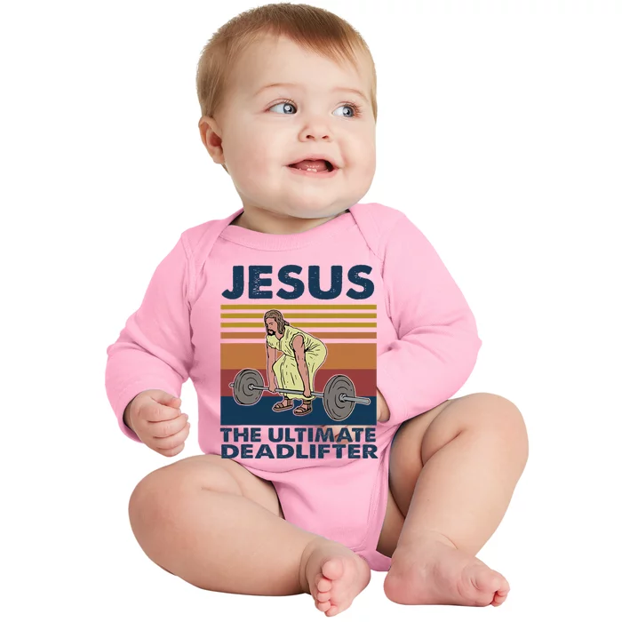 Jesus The Ultimate Deadlifter Funny Gym Bodybuliding Fitness Baby Long Sleeve Bodysuit