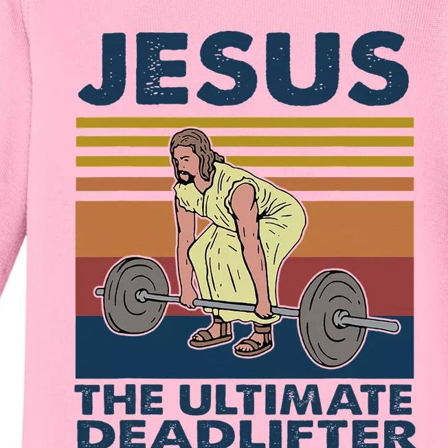 Jesus The Ultimate Deadlifter Funny Gym Bodybuliding Fitness Baby Long Sleeve Bodysuit