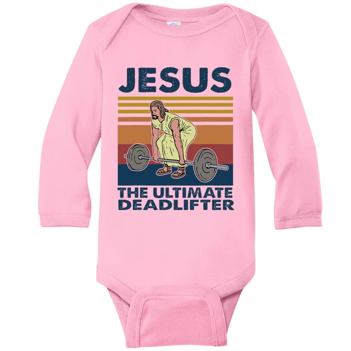 Jesus The Ultimate Deadlifter Funny Gym Bodybuliding Fitness Baby Long Sleeve Bodysuit