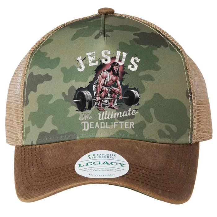 Jesus The Ultimate Deadlifter Fitness Gym Vintage Christian Legacy Tie Dye Trucker Hat