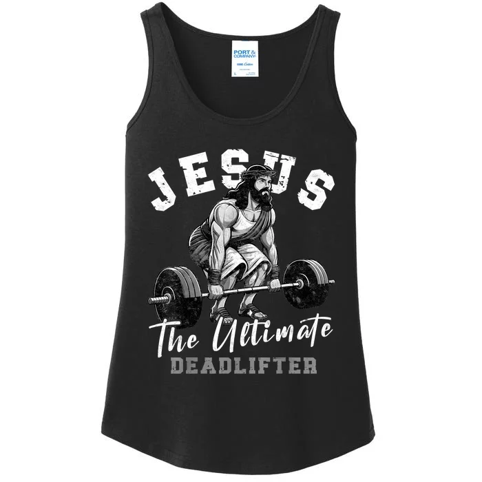 Jesus The Ultimate Deadlifter Funny Christian Workout Gym Ladies Essential Tank