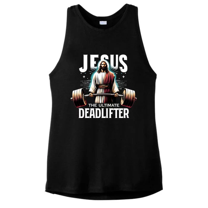 Jesus The Ultimate Deadlifter Christian Jesus Deadlift Ladies Tri-Blend Wicking Tank