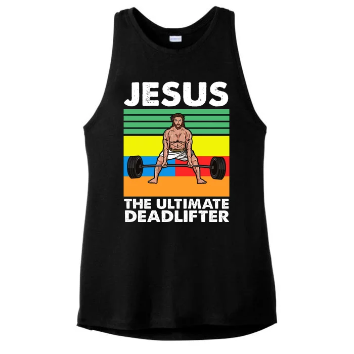 Jesus The Ultimate Deadlifter Fitness Humor Ladies Tri-Blend Wicking Tank