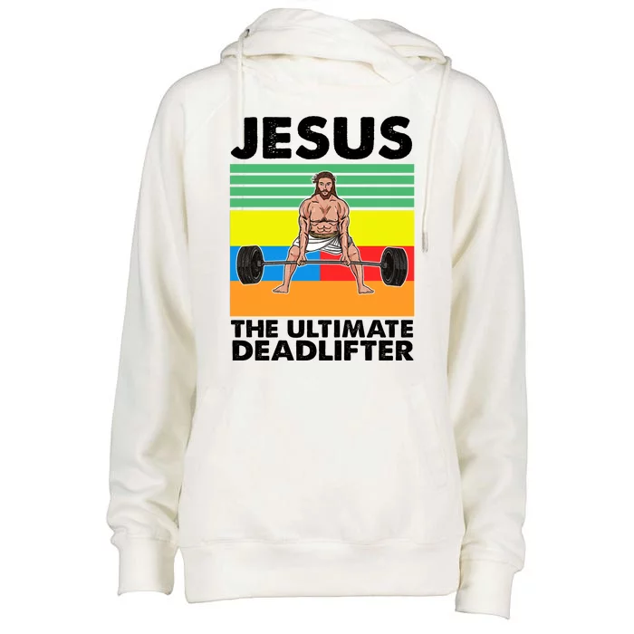 Jesus The Ultimate Deadlifter Fitness Humor Womens Funnel Neck Pullover Hood