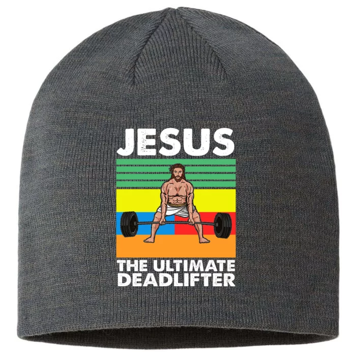 Jesus The Ultimate Deadlifter Fitness Humor 8 1/2in Sustainable Knit Beanie