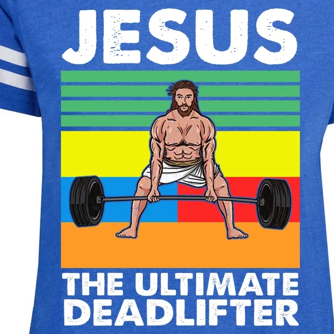 Jesus The Ultimate Deadlifter Fitness Humor Enza Ladies Jersey Football T-Shirt