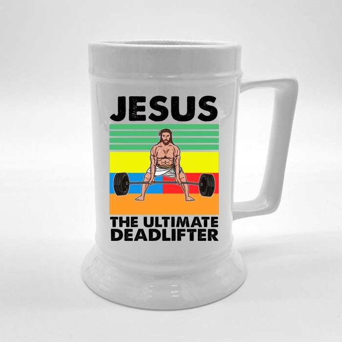 Jesus The Ultimate Deadlifter Fitness Humor Front & Back Beer Stein