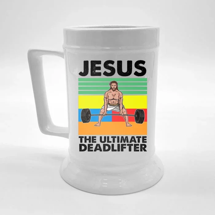 Jesus The Ultimate Deadlifter Fitness Humor Front & Back Beer Stein