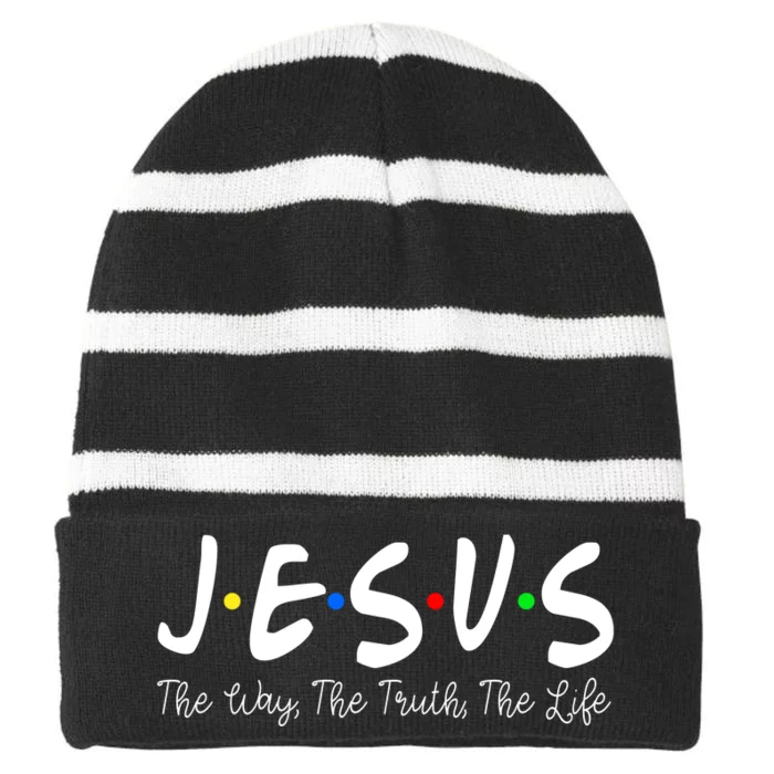 Jesus The Way The Truth The Life Christianity Striped Beanie with Solid Band