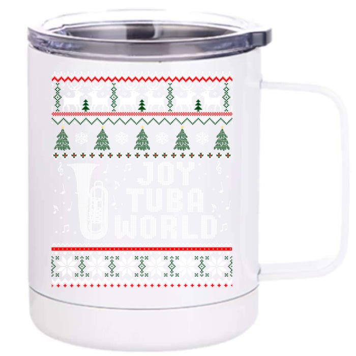 Joy Tuba World Funny Christmas Ugly Sweater Gift Front & Back 12oz Stainless Steel Tumbler Cup