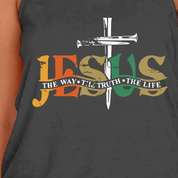 Jesus The Way The Truth The Life Christian Family Easter Day Women's Knotted Racerback Tank