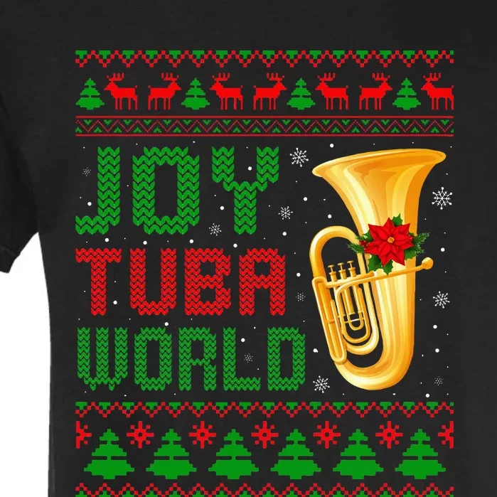 Joy Tuba World Xmas Music Lover Ugly Christmas Sweater Garment-Dyed Heavyweight T-Shirt