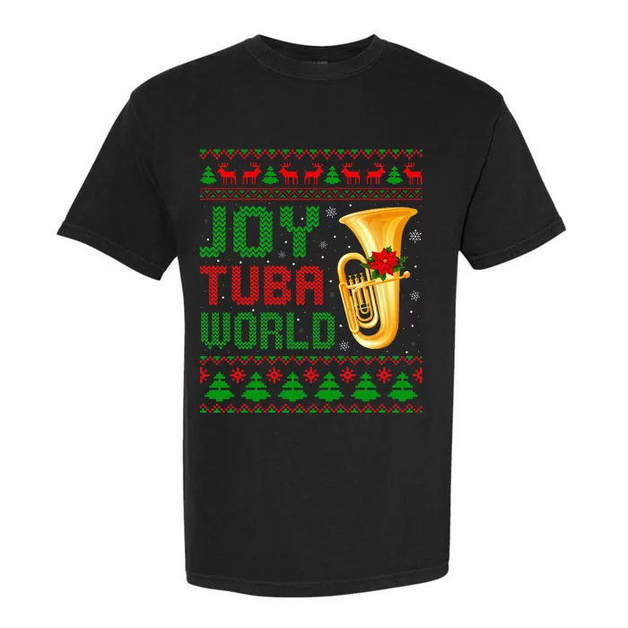 Joy Tuba World Xmas Music Lover Ugly Christmas Sweater Garment-Dyed Heavyweight T-Shirt