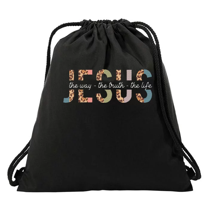 Jesus The Way The Truth The Life Leopard Christian Drawstring Bag