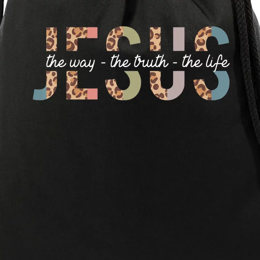 Jesus The Way The Truth The Life Leopard Christian Women Drawstring Bag