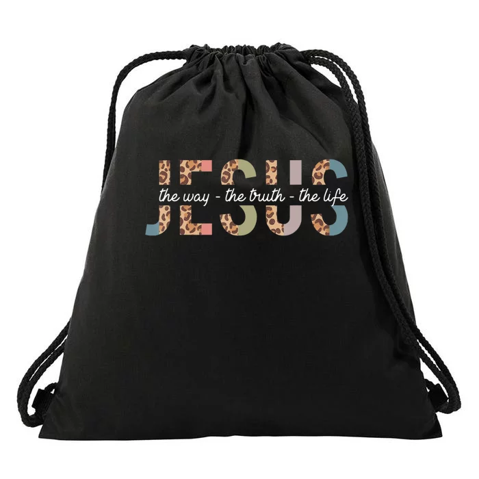 Jesus The Way The Truth The Life Leopard Christian Women Drawstring Bag