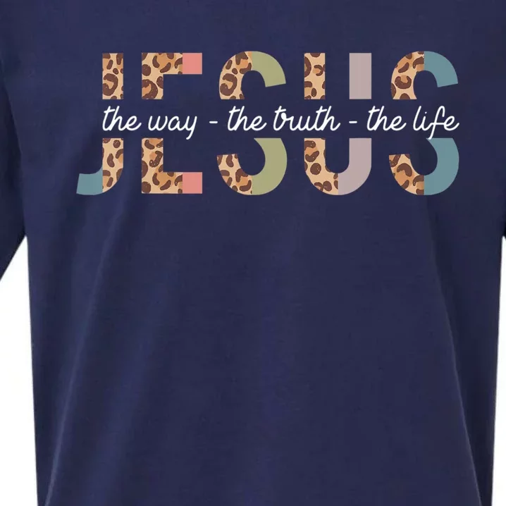 Jesus The Way The Truth The Life Leopard Christian Women Sueded Cloud Jersey T-Shirt