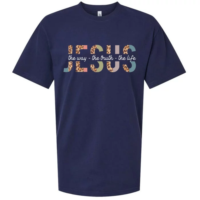 Jesus The Way The Truth The Life Leopard Christian Women Sueded Cloud Jersey T-Shirt