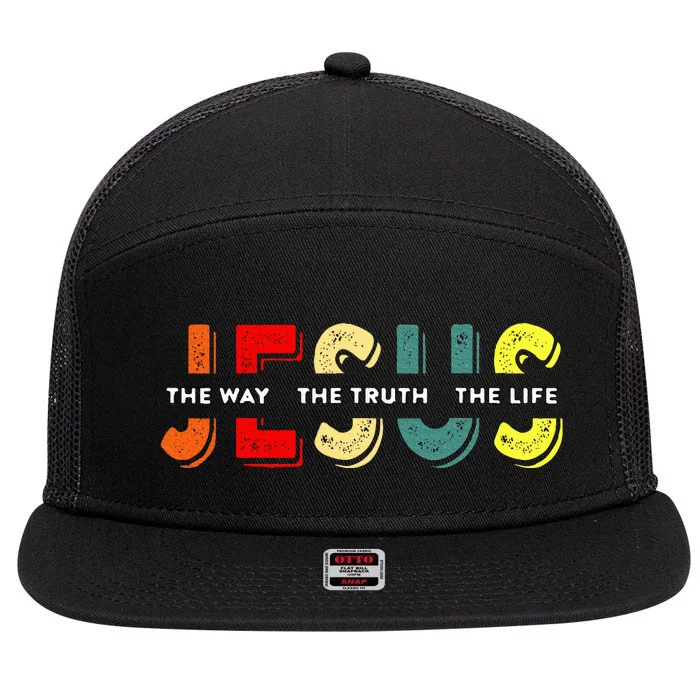 Jesus The Way The Truth The Life. Christian Bible Verse 7 Panel Mesh Trucker Snapback Hat