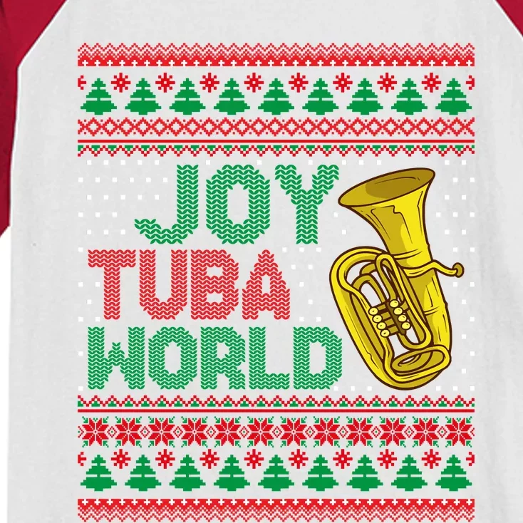 Joy Tuba World Ugly Christmas Sweater Music Lover Xmas Kids Colorblock Raglan Jersey