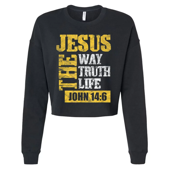 Jesus The Way Truth Life John 14:6 Christian Bible Verse Cropped Pullover Crew