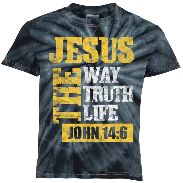 Jesus The Way Truth Life John 14:6 Christian Bible Verse Kids Tie-Dye T-Shirt